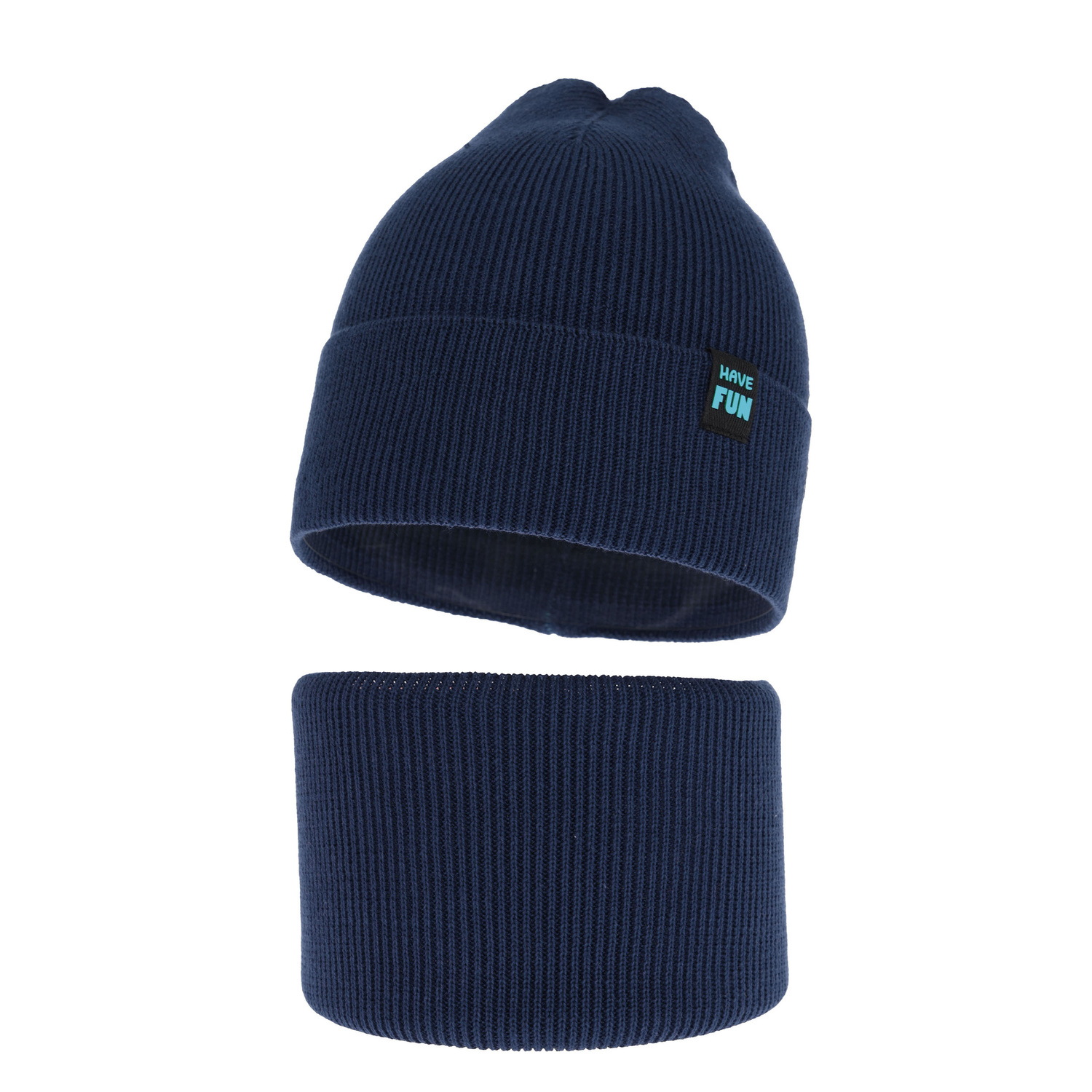 Ensemble automne/printemps garçon: bonnet et snood, avec coton, bleu marine, Ottavio