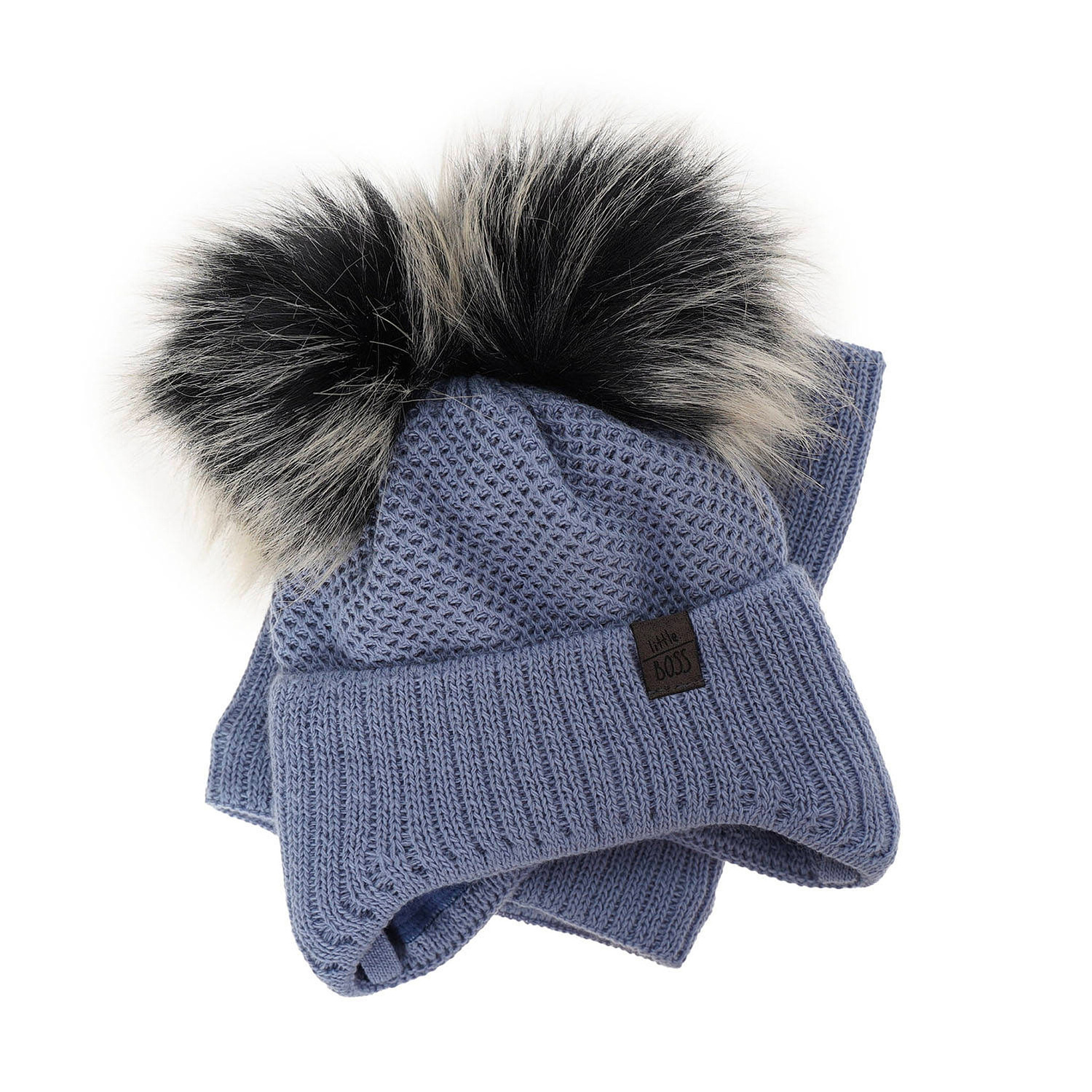 Ensemble d'hiver garçon: bonnet et snood, vert, avec deux pompons, avec liens, Randel