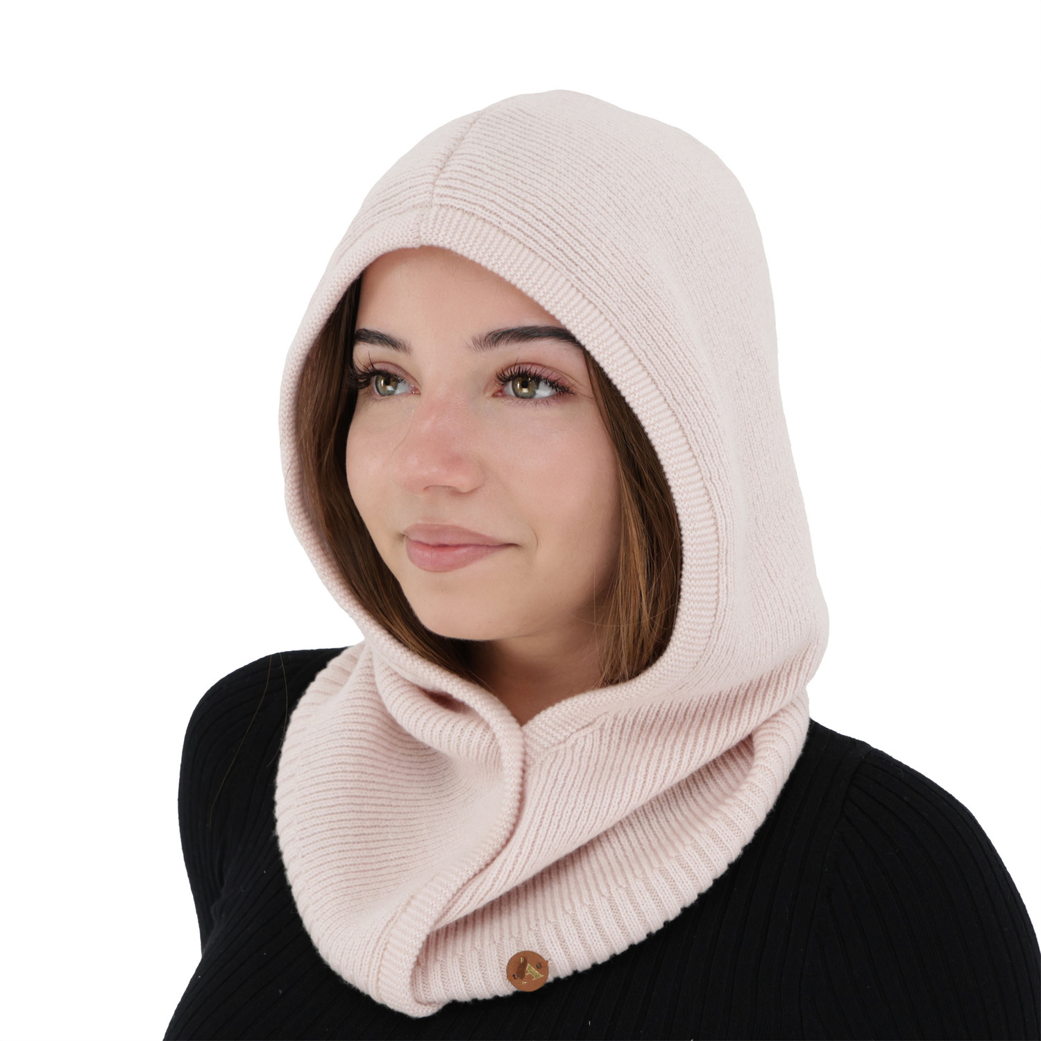 Cagoule automne, hiver, femme, rose, laine mérinos avec cachemire, Kiruna