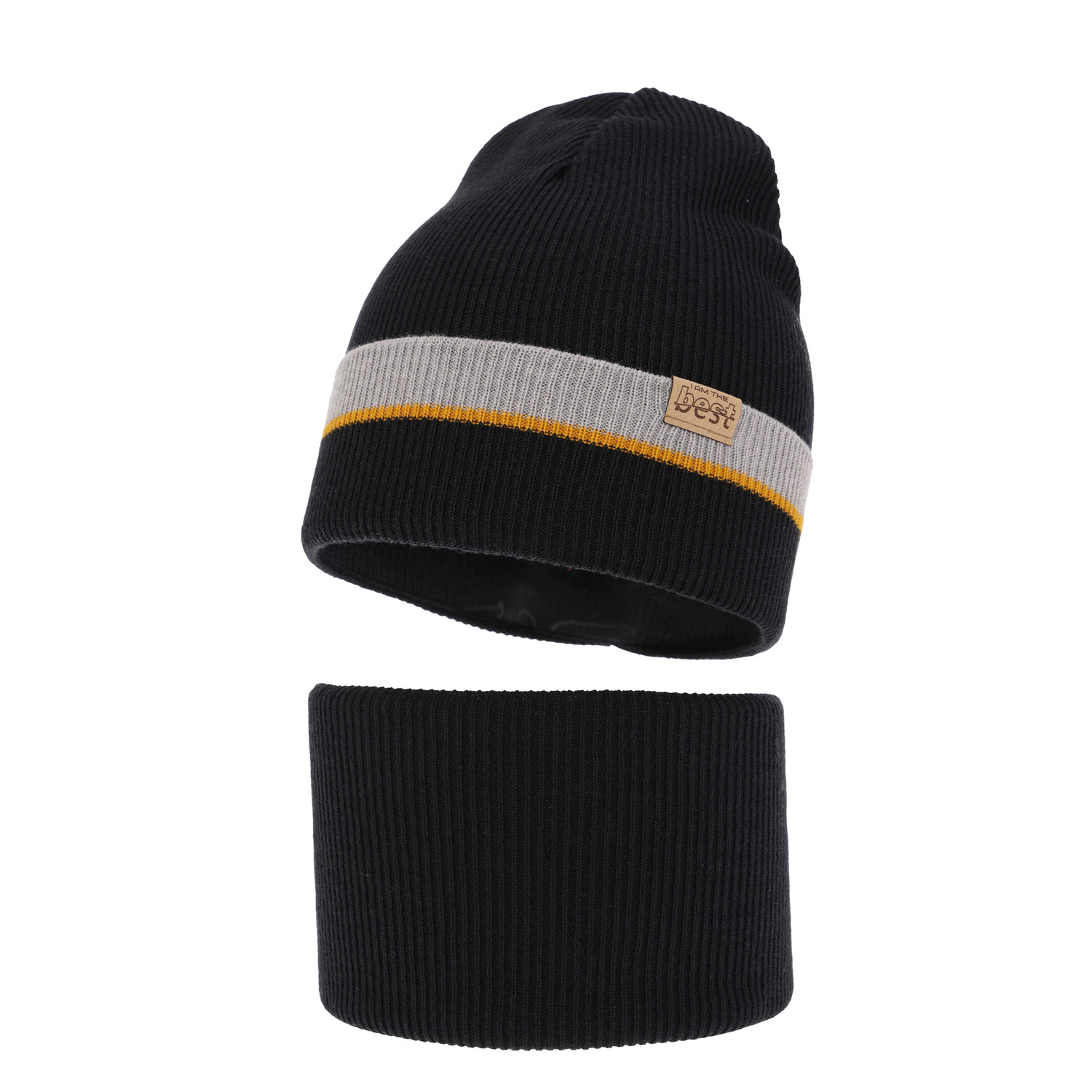 Ensemble automne/printemps garçon: bonnet et snood, avec coton, noir, Antonio
