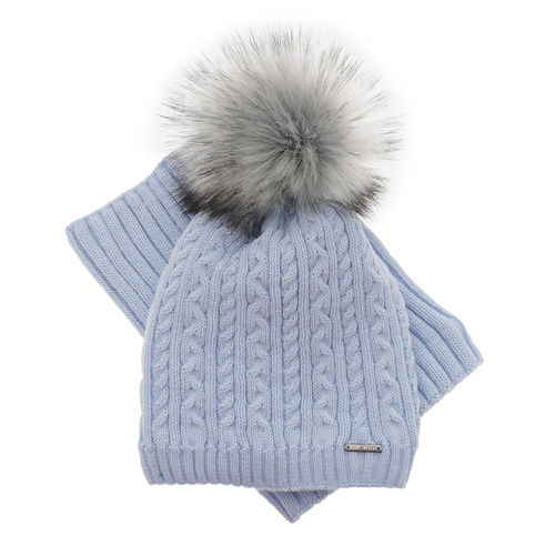 Ensemble d'hiver fille: bonnet et snood, rose, avec pompon, Rima