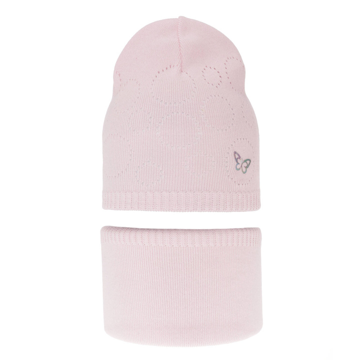 Ensemble automne/printemps fille: bonnet et snood, avec coton, rose clair, Amarilla