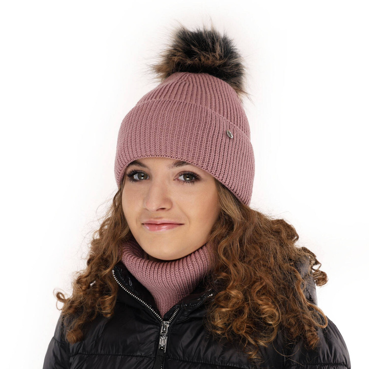 Ensemble d'hiver fille: bonnet et snood, violet, avec pompon, Reneta