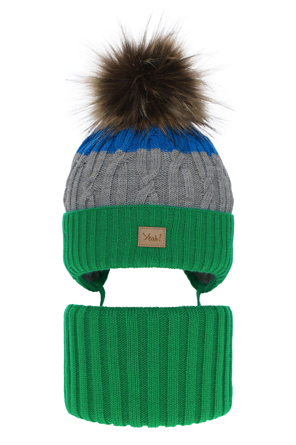Ensemble d'hiver garçon: bonnet et snood, vert, avec pompon, Maxwell