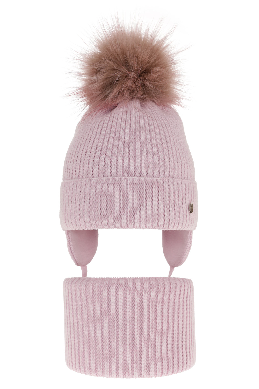 Ensemble d'hiver fille: bonnet et snood, lilas, avec pompon, avec liens, Debra