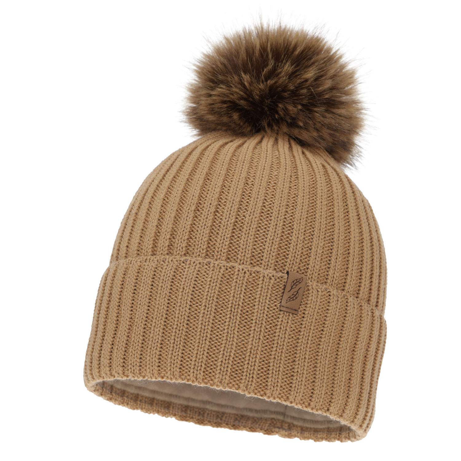 Bonnet d'hiver femme, camel, avec laine mérinos, Zamira