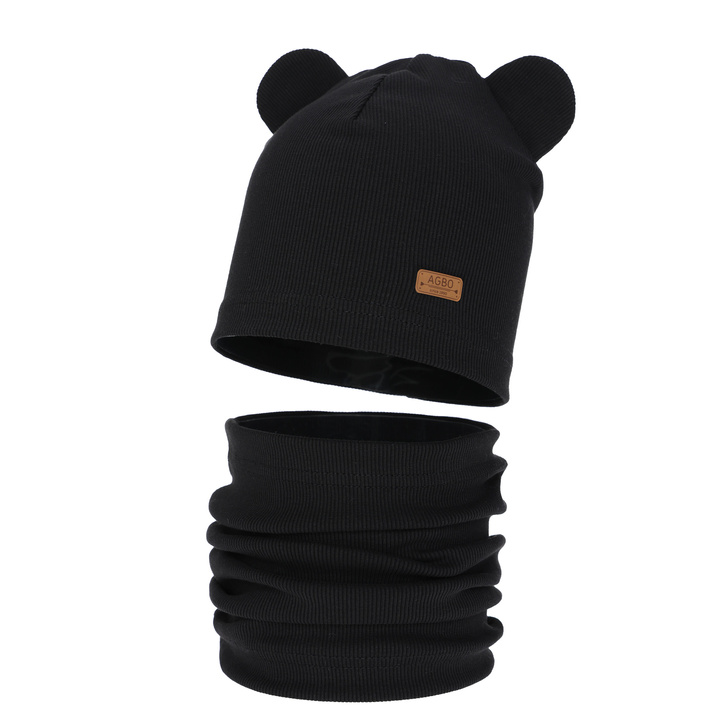 Ensemble automne/printemps fille: bonnet et snood, en coton, noir Georgea