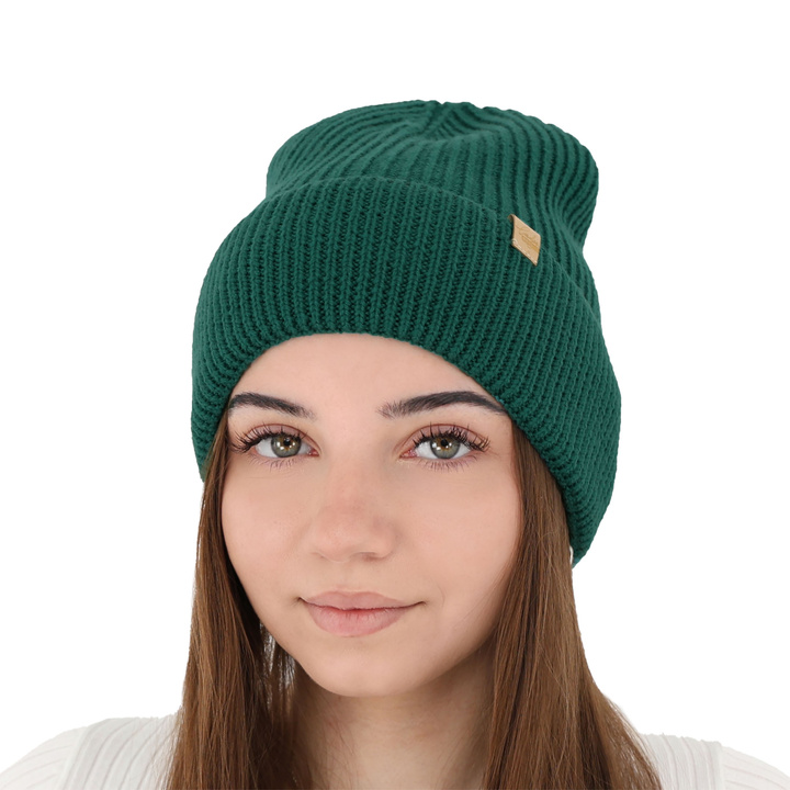 Bonnet d'hiver femme, hiver, vert émeraude, avec laine mérinos, Isla