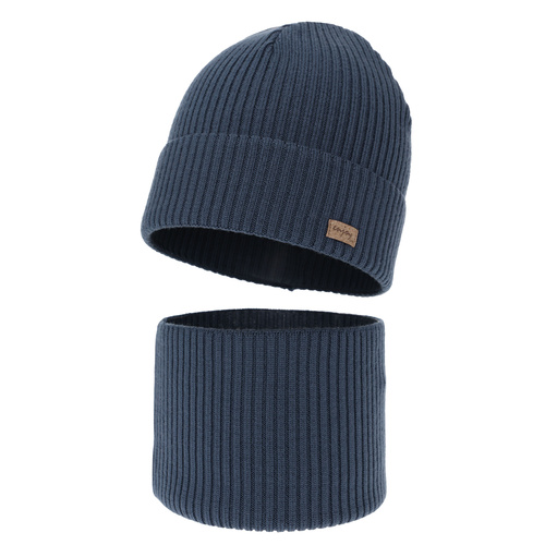 Ensemble automne/printemps garçon: bonnet et snood, bleu, 100% Laine Mérinos Extrafine, Intro