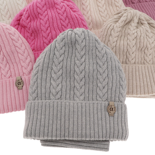 Ensemble d'hiver fille: bonnet et snood, rose, avec laine mérinos, Jenny