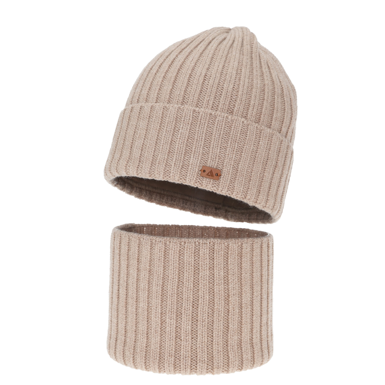 Ensemble d'hiver garçon: bonnet et snood, beige, 100% laine mérinos, Umberto