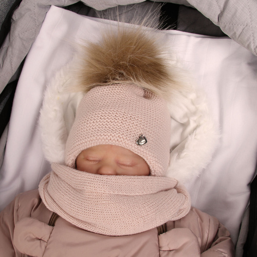 Ensemble d'hiver fille: bonnet et écharpe, rose, avec pompon, Aimi