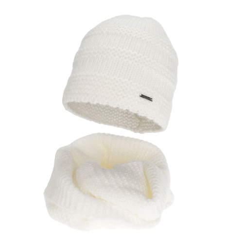 Ensemble d'hiver (bonnet et snood), crème, avec laine mérinos, Driva