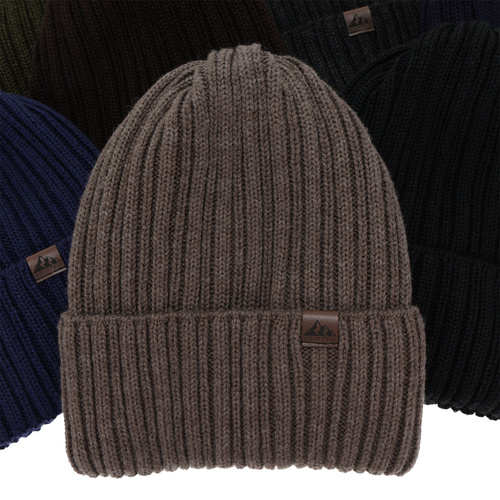 Bonnet d'hiver homme, beige foncé, avec laine mérinos, Huno