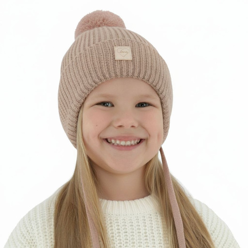 Bonnet d'hiver fille, camel, avec laine mérinos, doublé de coton, Hakkari