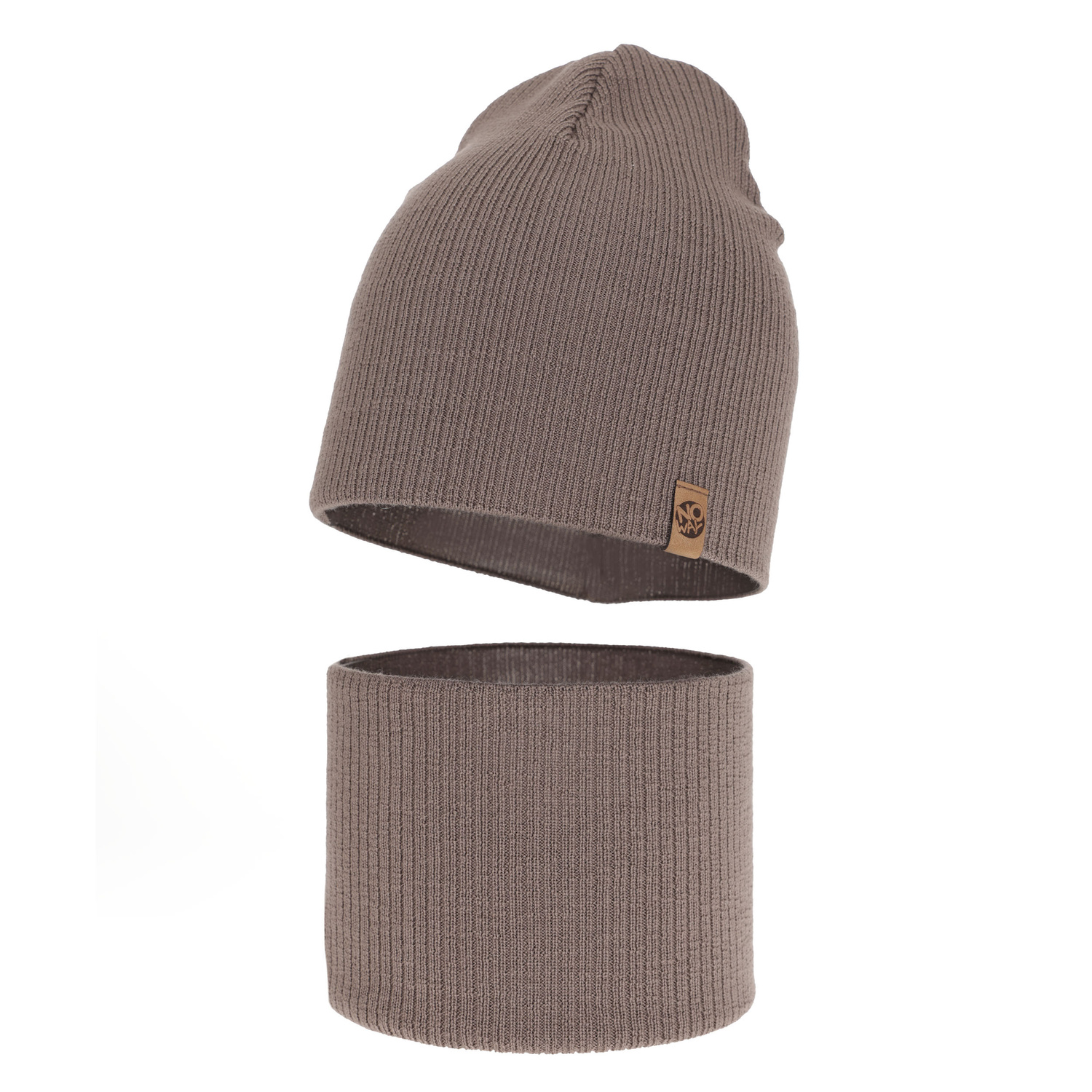 Ensemble automne/printemps garçon: bonnet et snood, 100% laine mérinos, ciemnobeżowy, Richi