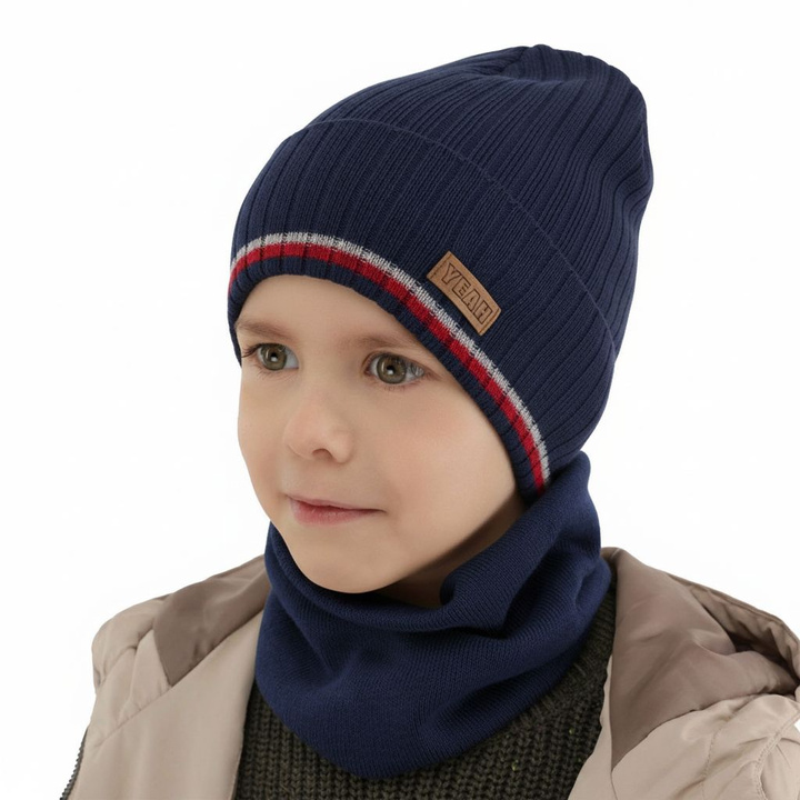 Ensemble automne/printemps garçon: bonnet et snood, avec coton, bleu marine, London