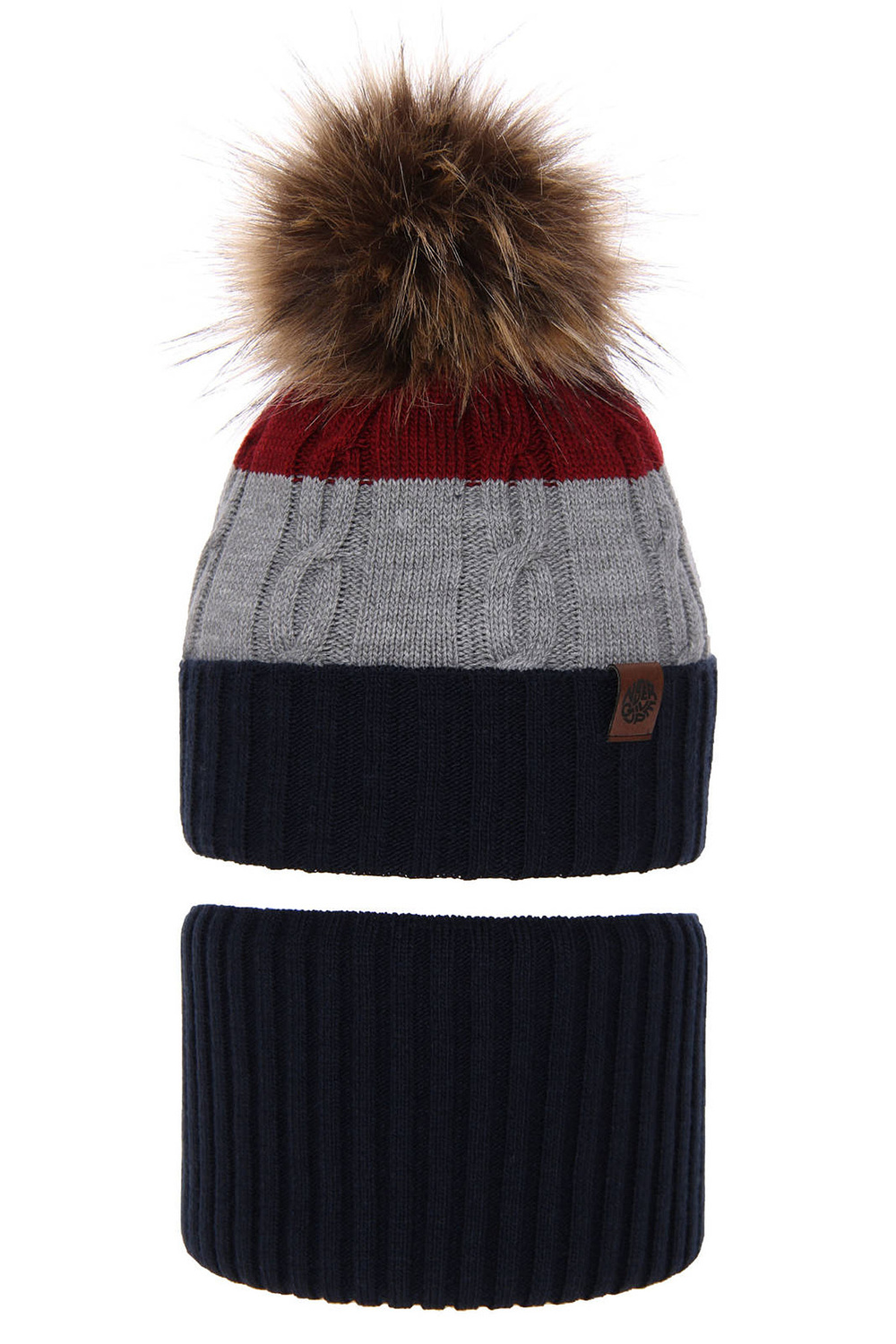 Ensemble d'hiver garçon: bonnet et snood, bleu marine, avec pompon, Karmel
