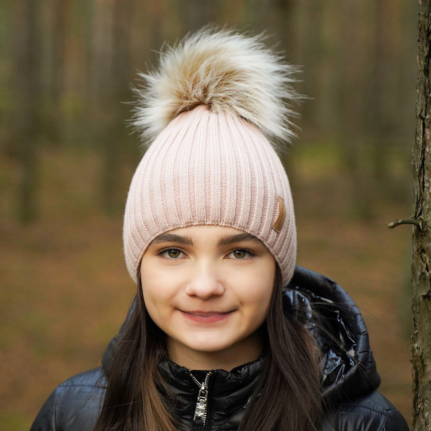 Bonnet d'hiver fille, rose, avec pompon, Werbena
