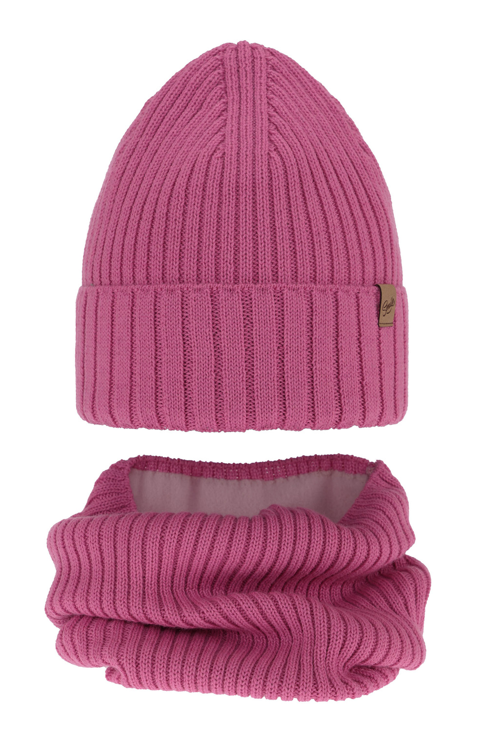 Ensemble d'hiver fille: bonnet et snood, rose, avec laine mérinos, Mesalia