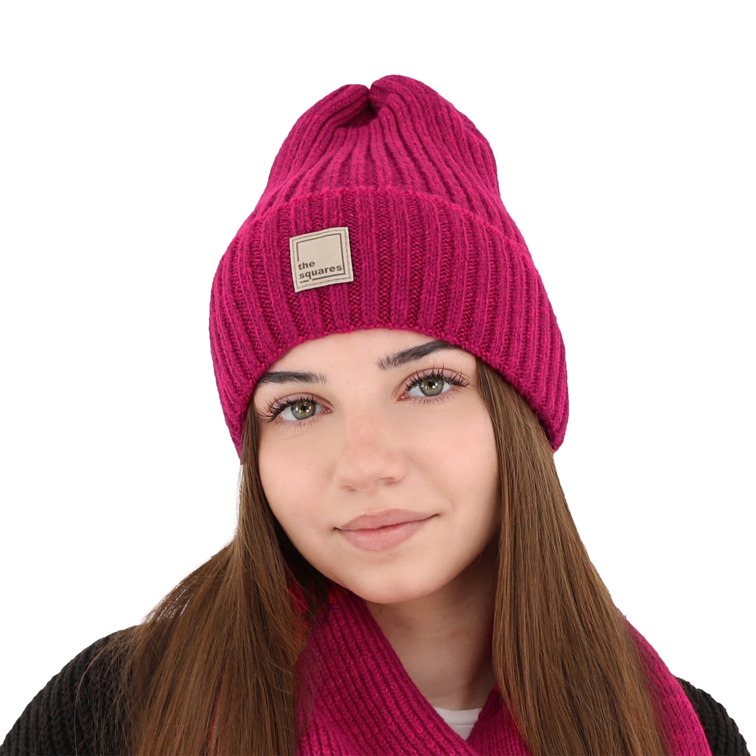 Bonnet d'hiver femme, rose, avec laine mérinos, Benedetta