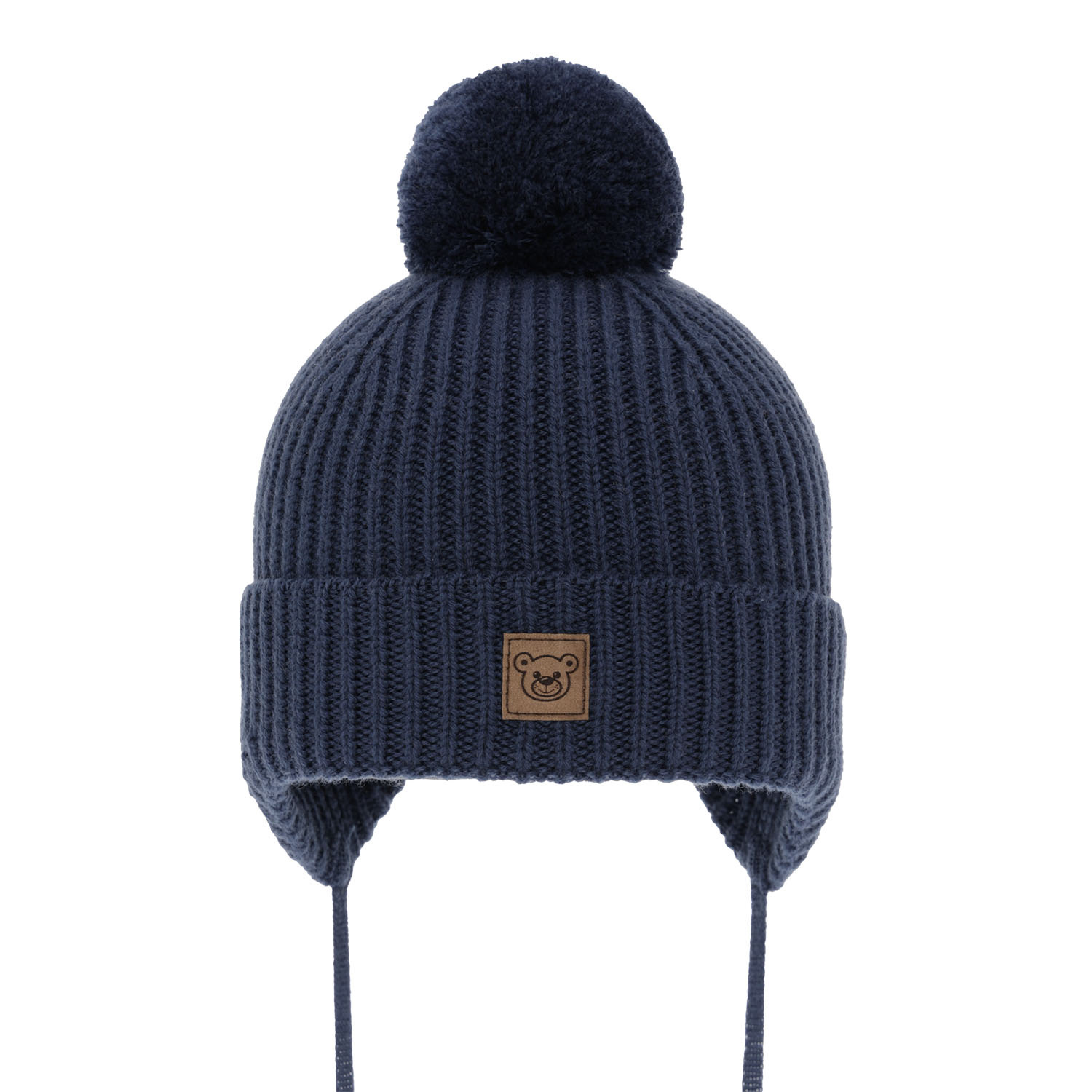 Bonnet d'hiver garçon, bleu marine, avec laine mérinos, doublé de polaire, avec liens, Tofik