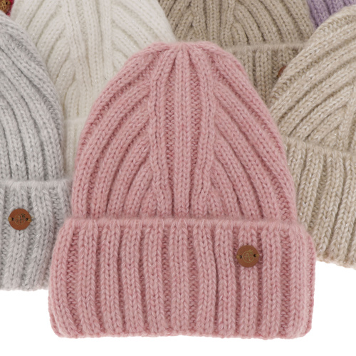 Bonnet d'hiver femme, rose, avec laine mérinos, Pamira
