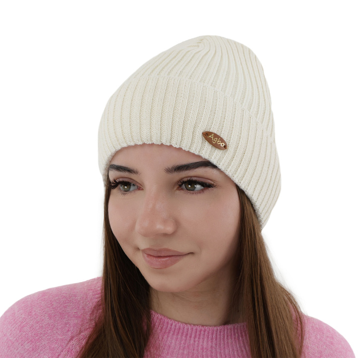 Bonnet d'hiver pour femme, crème, avec laine mérinos Shila