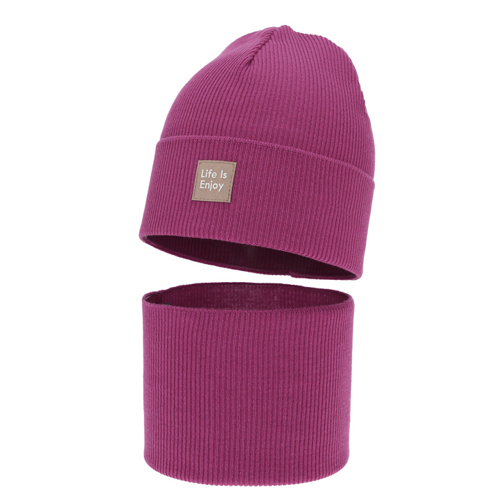 Ensemble automne/printemps fille: bonnet et snood, avec coton, amarante, Zola