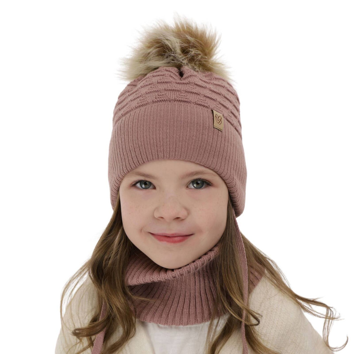 Ensemble d'hiver fille: bonnet et snood, violet, avec pompon, Egeria