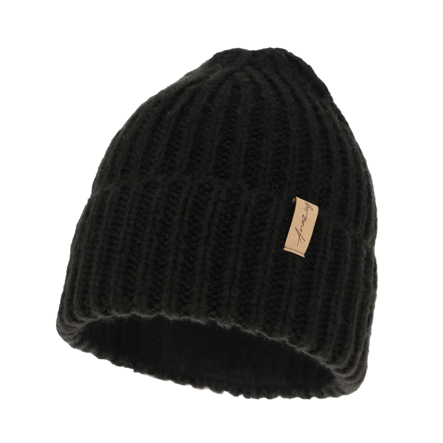 Bonnet d'hiver femme, noire, avec laine mérinos, Caro