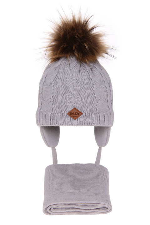 Ensemble d'hiver garçon: bonnet et écharpe, gris, avec pompon, Minor
