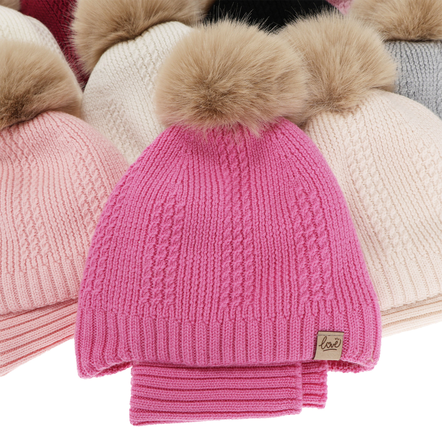 Ensemble d'hiver fille (bonnet et snood), beige, 100% Laine Mérinos, doublé de polaire en laine, avec liens Danielle