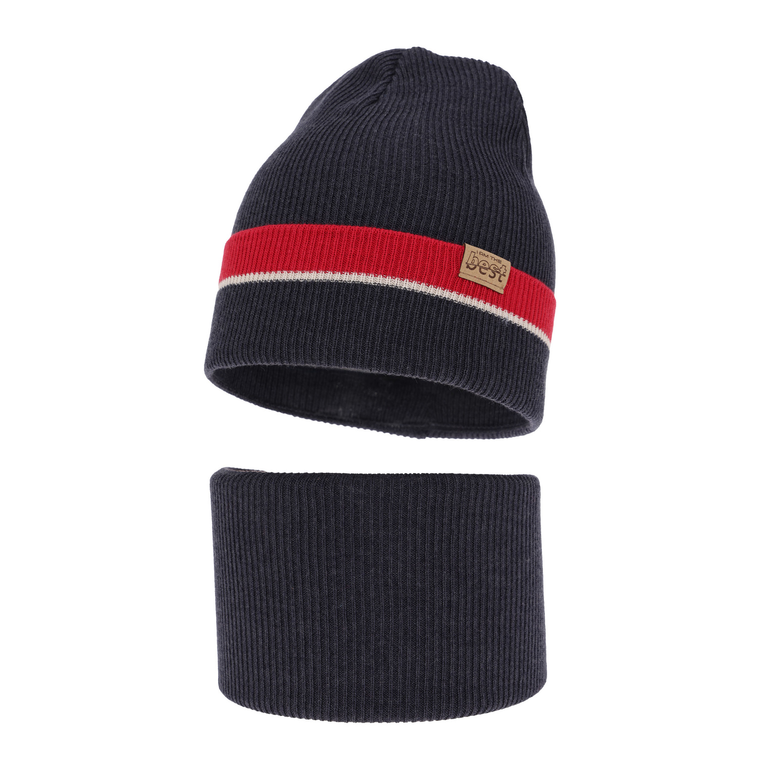 Ensemble automne/printemps garçon: bonnet et snood, avec coton, bleu marine, Antonio