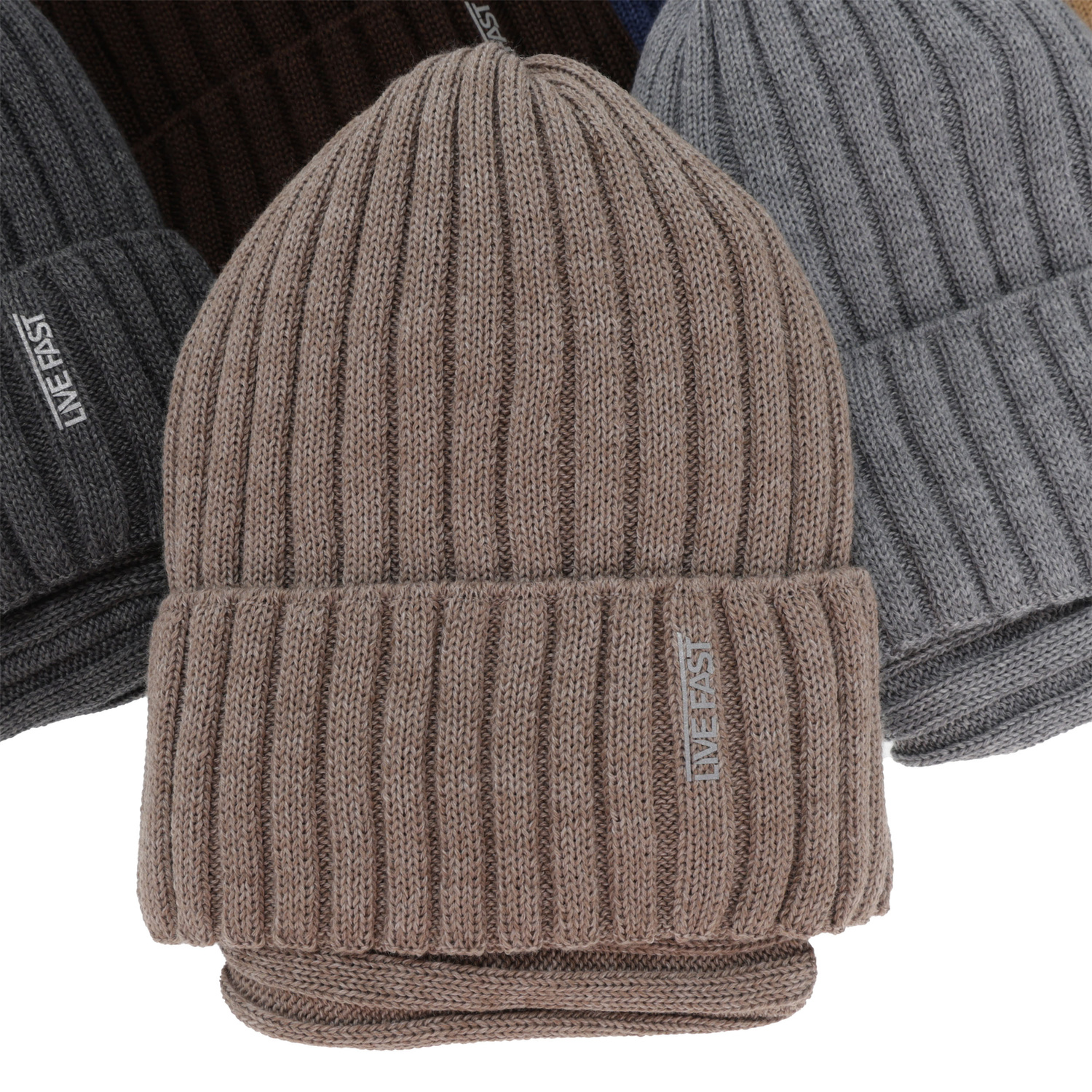 Ensemble d'hiver garçon: bonnet et snood, noir, avec laine mérinos, doublé polaire, Banasko