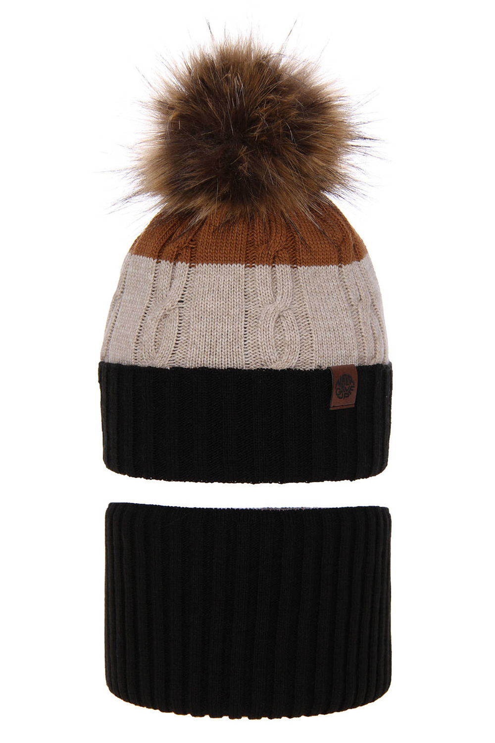 Ensemble d'hiver garçon: bonnet et snood, noir, avec pompon, Karmel