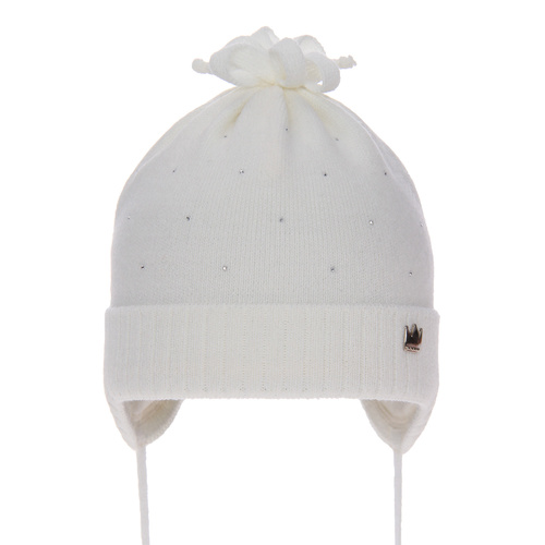 Bonnet automne/printemps fille, crème, avec liens, Oliwka
