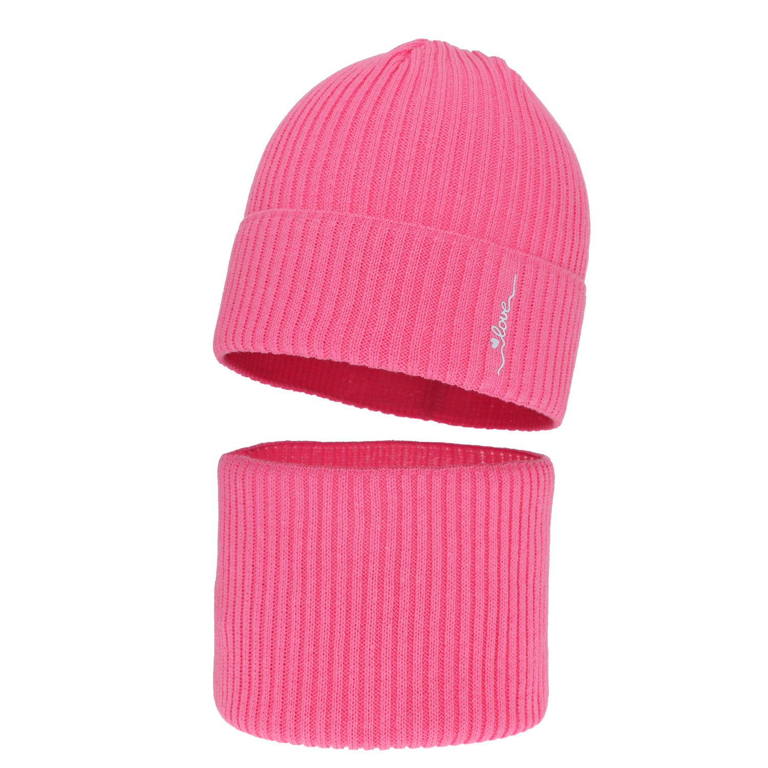 Ensemble automne/printemps fille: bonnet et snood, avec coton, rose, Elvara