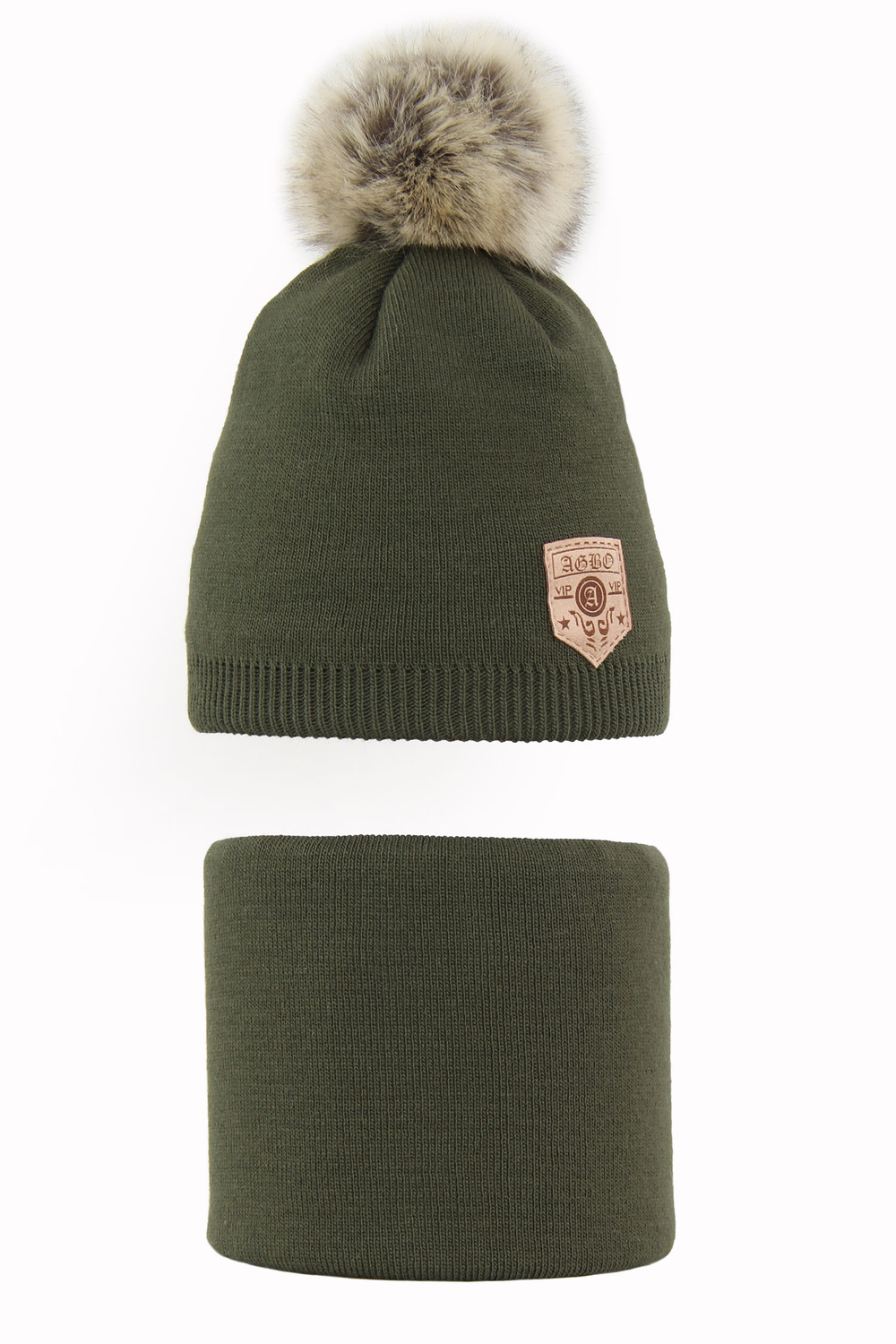 Ensemble d'hiver garçon: bonnet et snood, kaki, Apolin