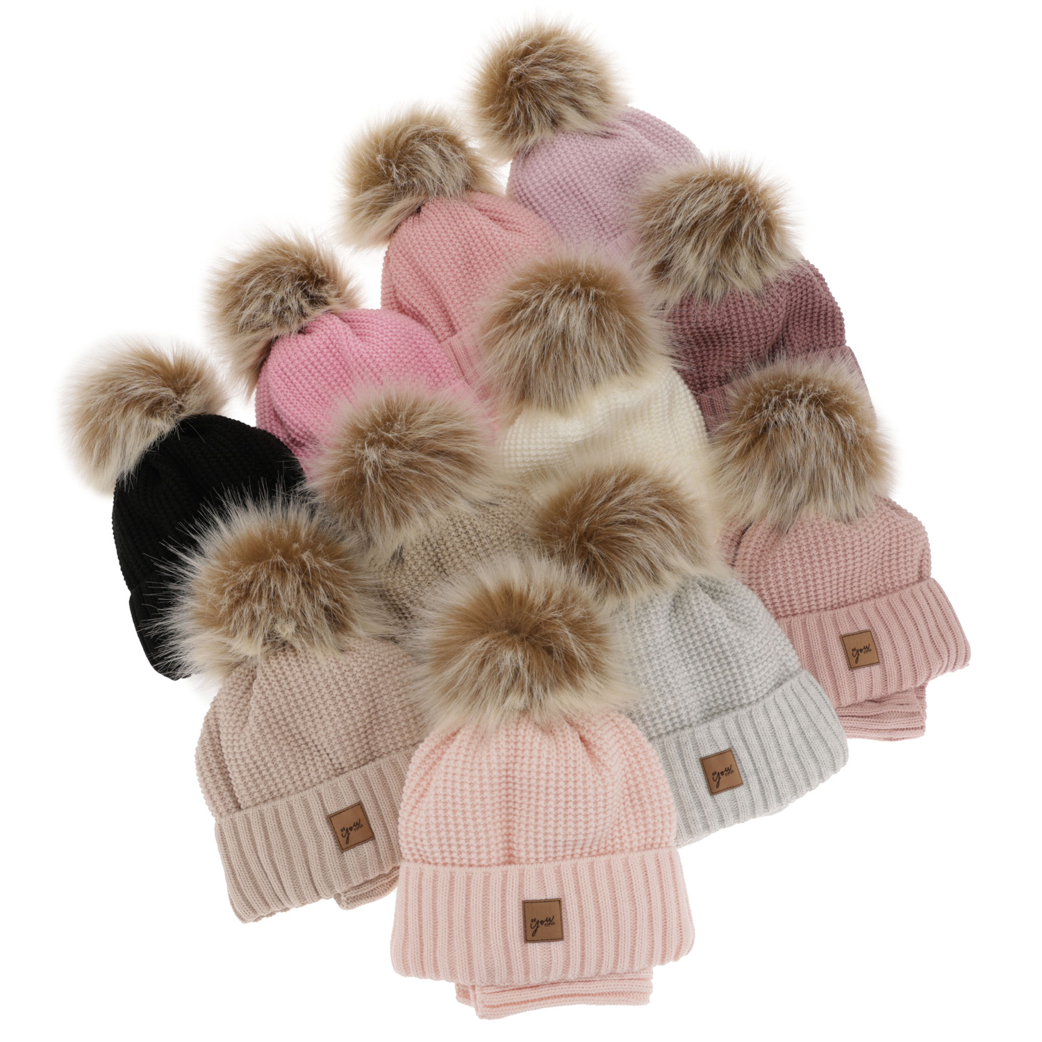 Ensemble d'hiver fille: bonnet et snood, rose, avec pompon, Juliette