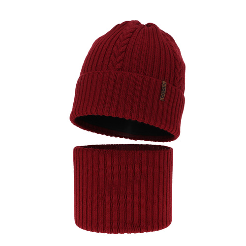 Ensemble d'hiver garçon: bonnet et snood, bordeaux, 100% Laine Mérinos Extrafine, Wilson