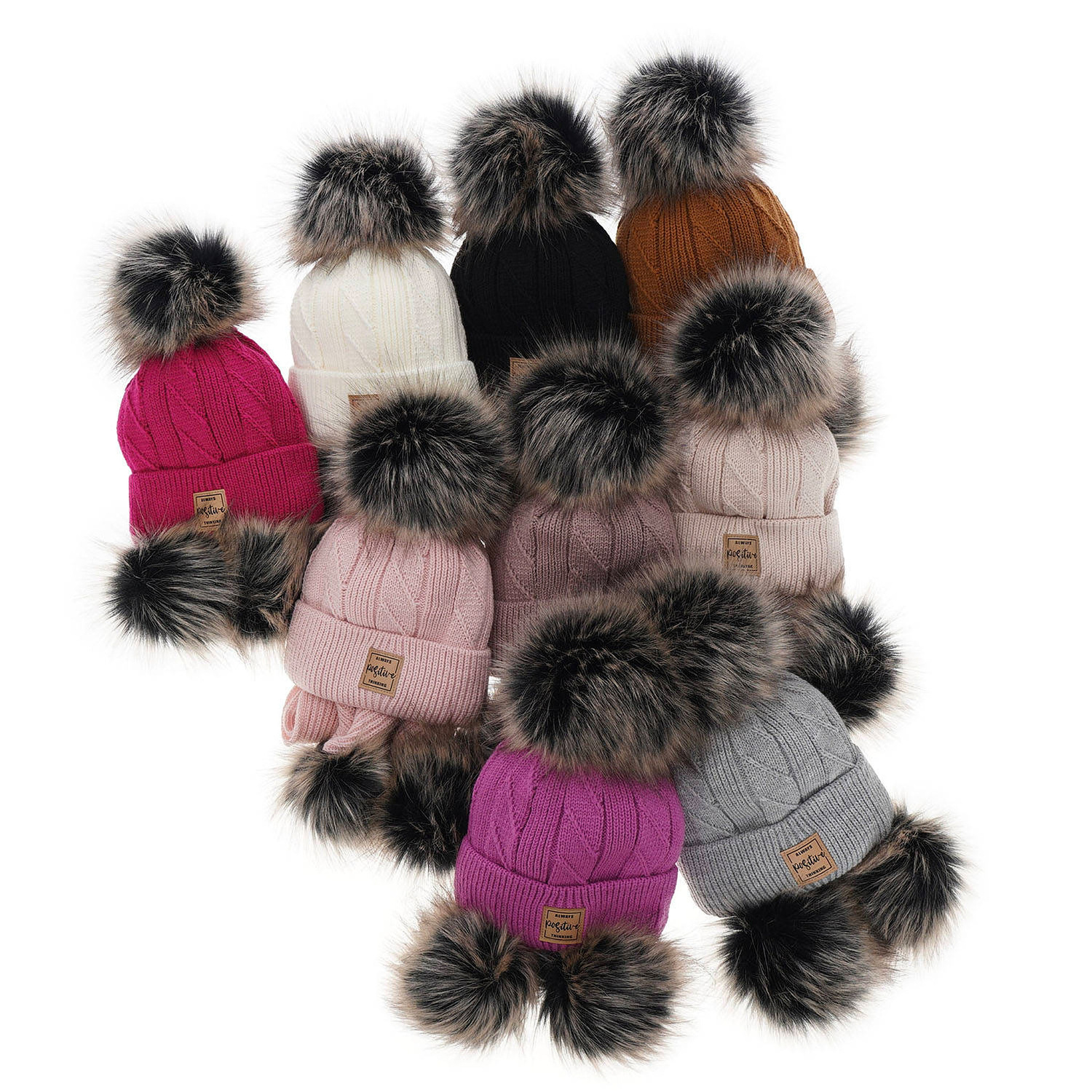 Ensemble d'hiver fille: bonnet et écharpe, gris, avec deux pompons, Gabriela