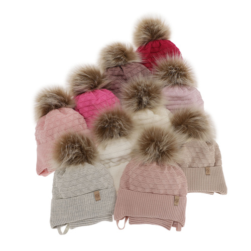 Ensemble d'hiver fille: bonnet et snood, rose, avec pompon, Egeria
