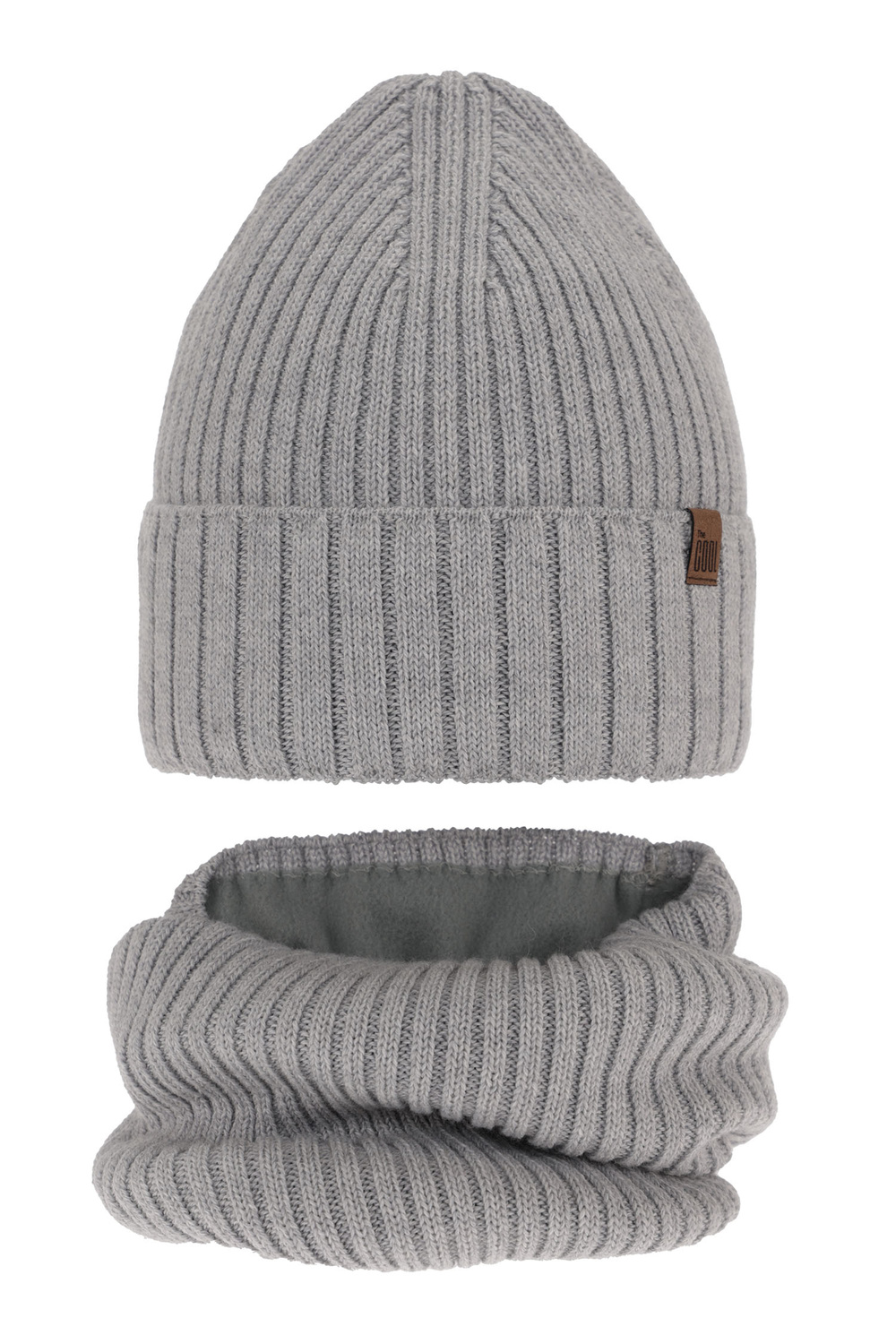 Ensemble d'hiver garçon: bonnet et snood, gris clair, avec laine mérinos, Metis