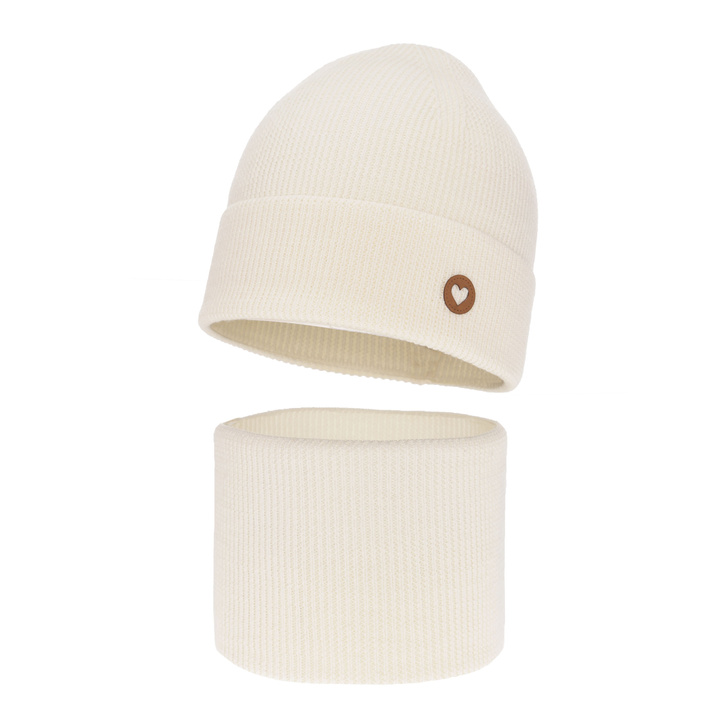 Ensemble automne/printemps fille: bonnet et snood, crème, avec laine mérinos, Brook