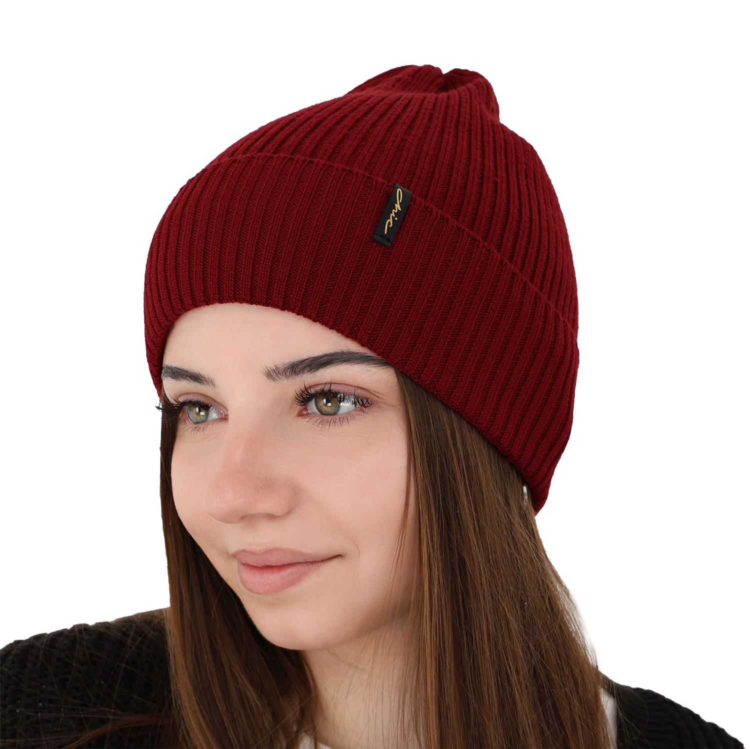 Bonnet d'hiver femme, bordeau, 100% Laine Mérinos, Megan