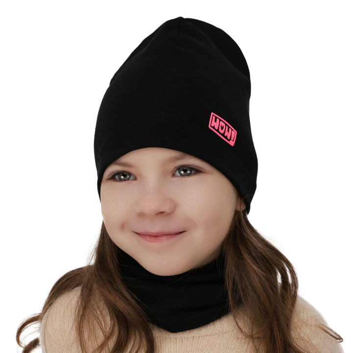 Ensemble automne/printemps fille: bonnet et snood, noir, en coton, Friza