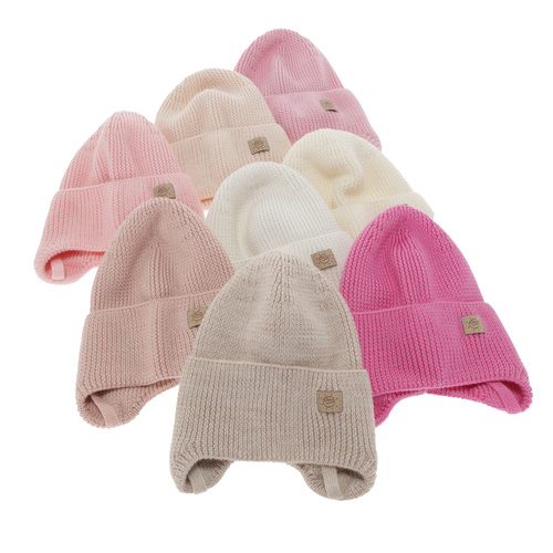 Bonnet automne/printemps fille, blanc, 100% laine mérinos, avec liens, Bafra