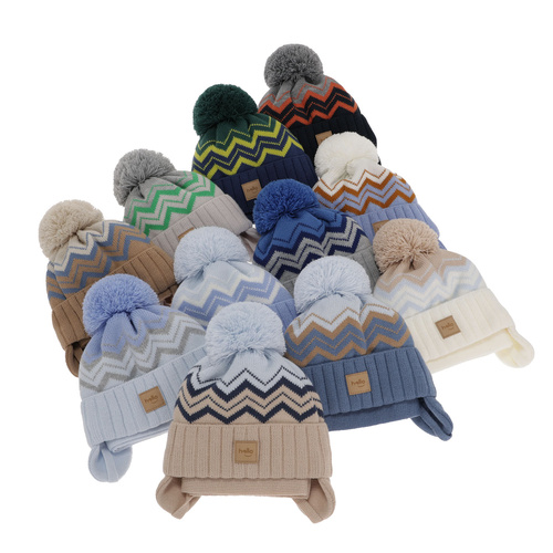 Ensemble d'hiver garçon: bonnet et écharpe, bleu marine, avec liens, avec pompon, Marcus