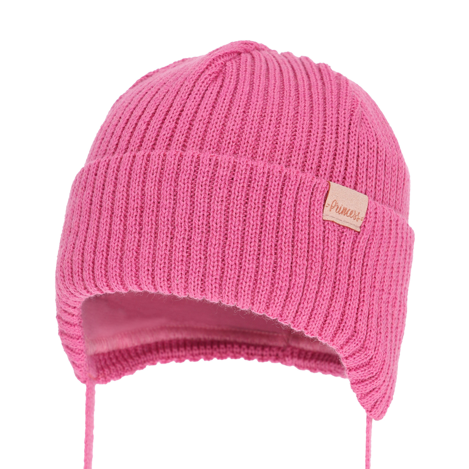 Bonnet d'hiver fille, rose, avec liens, avec laine mérinos, Punia